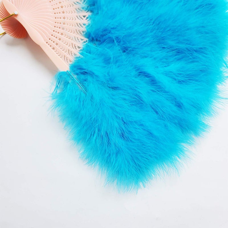 Happy Feather Handheld Marabou Feather Fan, 1920s Vintage Style Flapper Hand Fan for Costume Party and Dancing-Acid Blue - Image 5